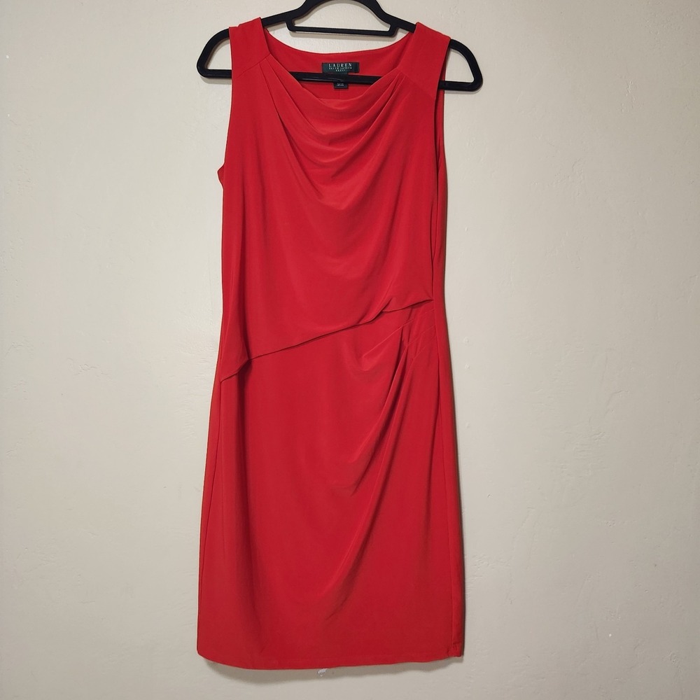 Lauren Ralph Lauren Ruched Festive Dress Sleeveless Red‎ Size 10 Office Classic